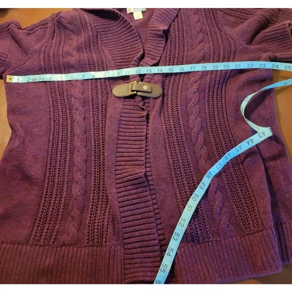 CJ Banks Purple Cable Knit Buckle Detail Cardigan Sweater Women's Plus Size 2X - Picture 4 of 8